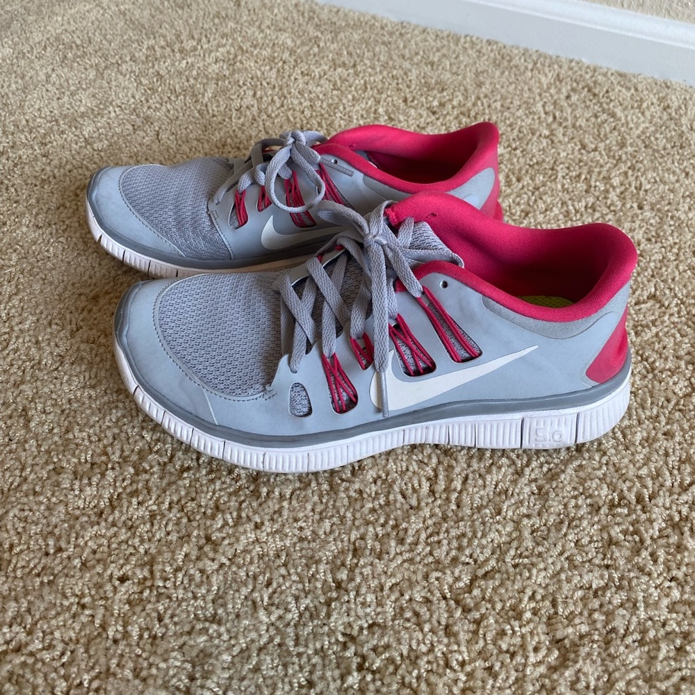 Very Gently Used Nike Free Shoes, Grey and Pink, Women’s 8